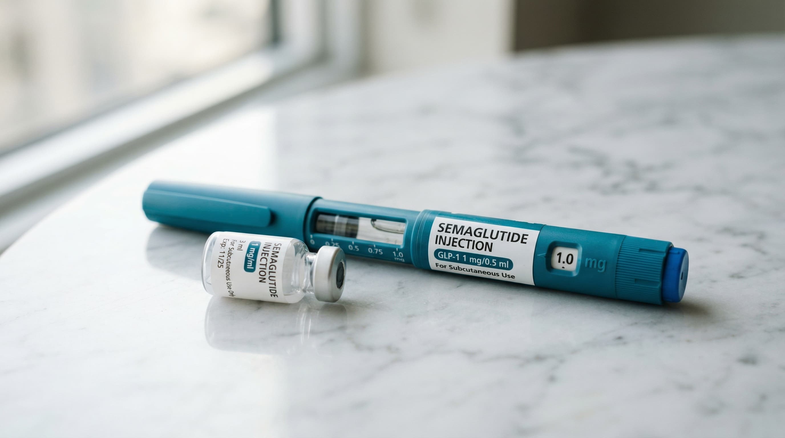 GLP-1 weekly injection pen used to deliver semaglutide and tirzepatide